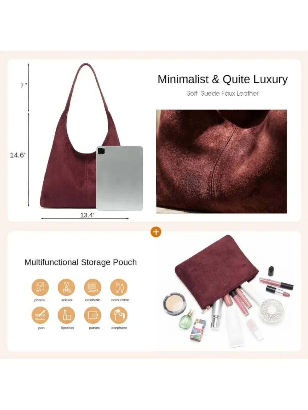 Chic Slouchy Suede Hobo Bag for Women | Casual Shoulder Tote Purse for Work